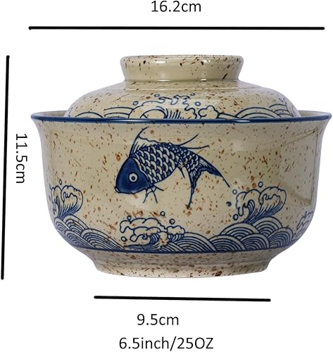 Miniatura 2 de 6.5 nch - Tazón de avena de cerámica retro con tapa para sopa de fideos ramen, vajilla de ensalada de frutas personalizada estilo japonés (6.5