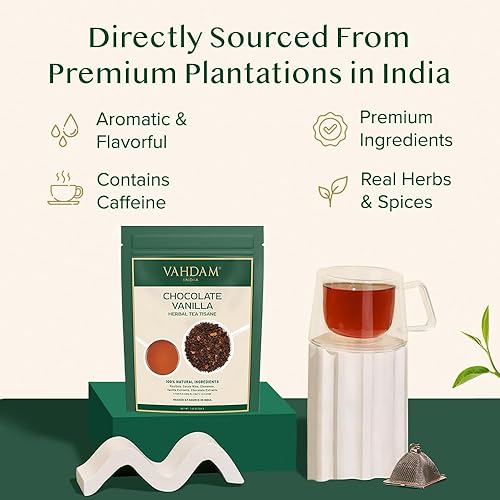 Miniatura 5 de VAHDAM - Té de hierbas con chocolate y vainilla (7oz cbolsita), +100tazas. Tu nuevo capricho té de hojas sueltas, rooibos, chocolate artesanal y