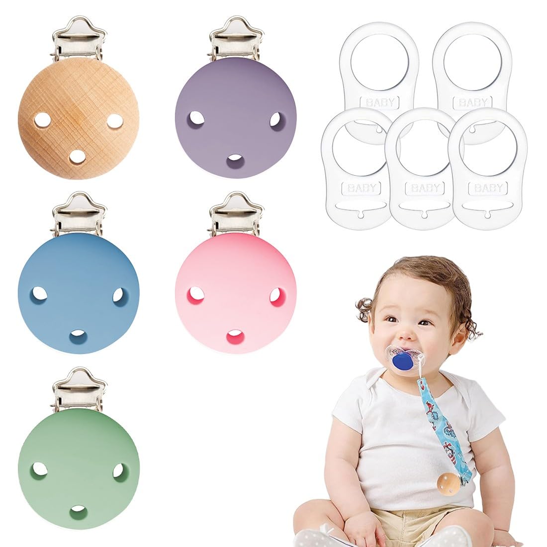 KOQAIIZ 10 Stück Schnullerclip, Baby Schnullerclips, Nuckelclip Baby Clip, Halter Säugling Zubehör, Schnullerketten Clips Nuckelclip Dummy Nippel Halter für Baby