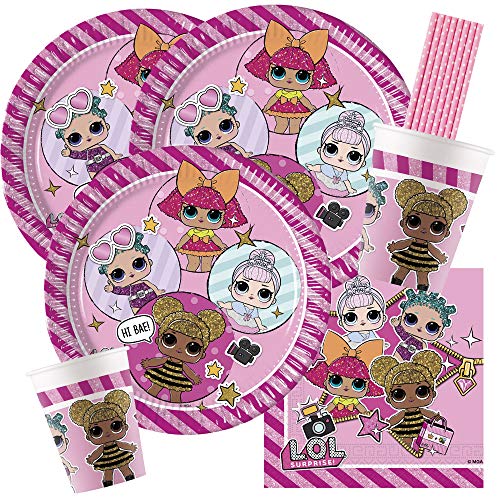 spielum 44-teiliges Party-Set L.O.L. Surprise - Teller Pappbecher Servietten Trinkhalme für 8 Kinder