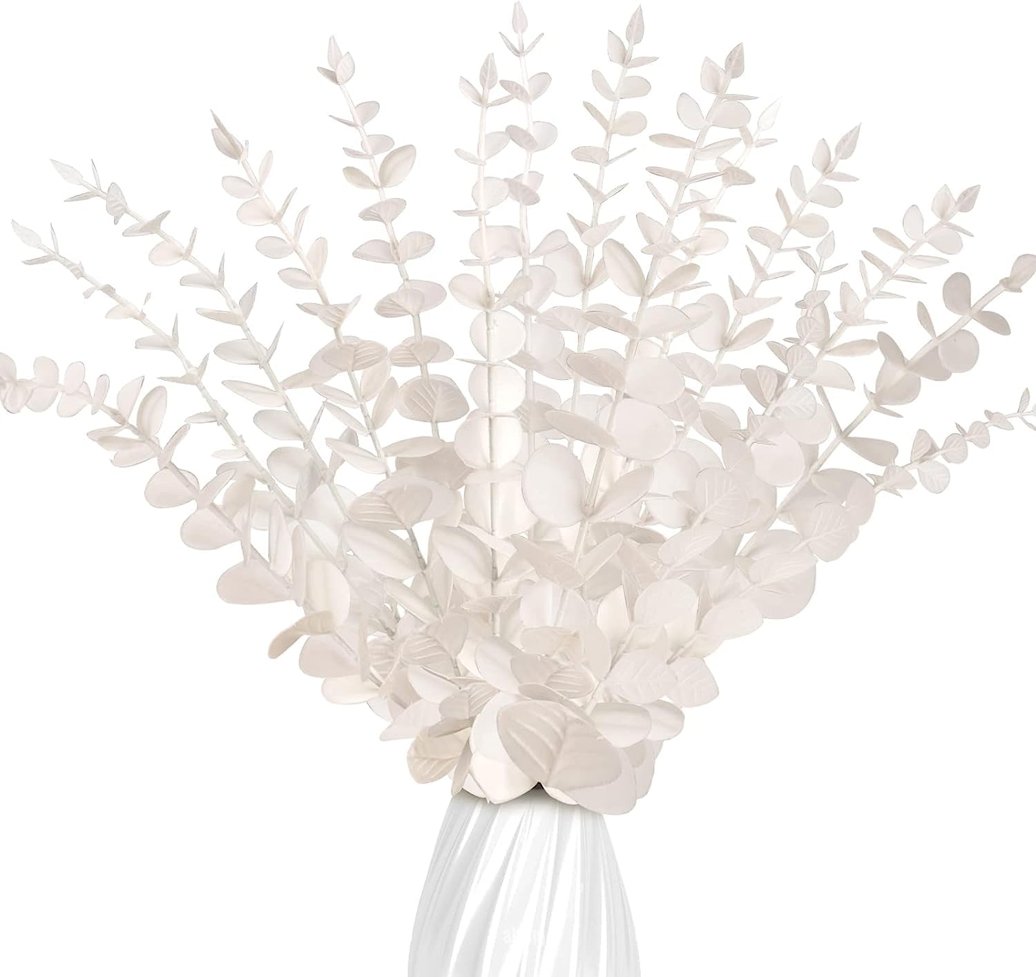 Homarket 30Pcs Artificial Eucalyptus Stems Pure White, Artificial Eucalyptus Branches Leaves, Faux Greenery Eucalyptus Stems Plant for Wedding Home Bouquet Centerpiece Office Decor