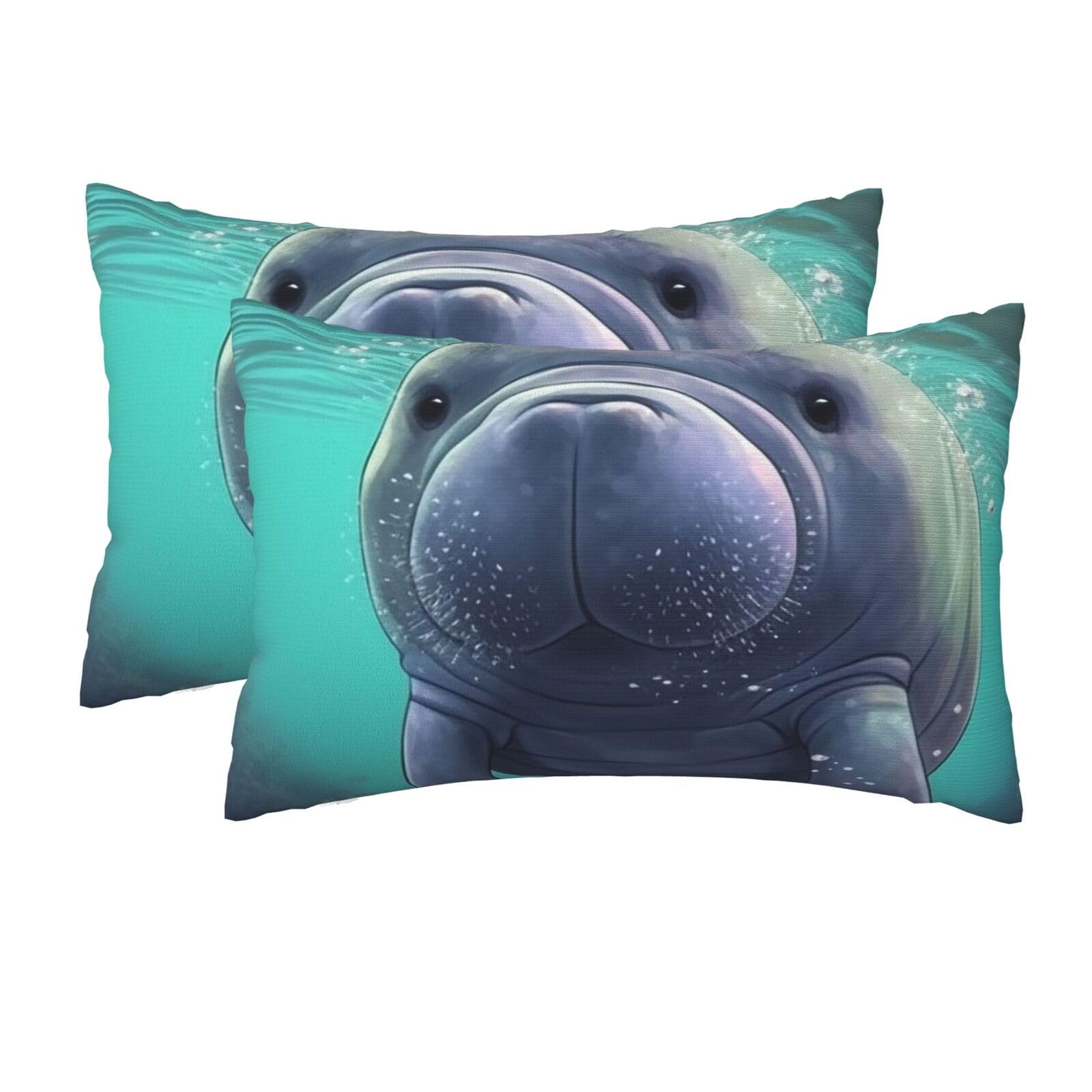 2 Pack Queen Pillow Cases with Hidden Zipper, Soft Breathable Pillow Covers for Hair and Skin, Cute Sea Animal Manatee Pillowcases 20"x30" Bed Pillow Protectors Cover for Sleeping Gifts