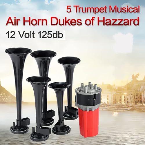 Drisentri 5Pcs 125Db Black Trumpet Musical Dixie Car Duke Of Hazzard With Compressor 12V Car Air Horn #TOP6