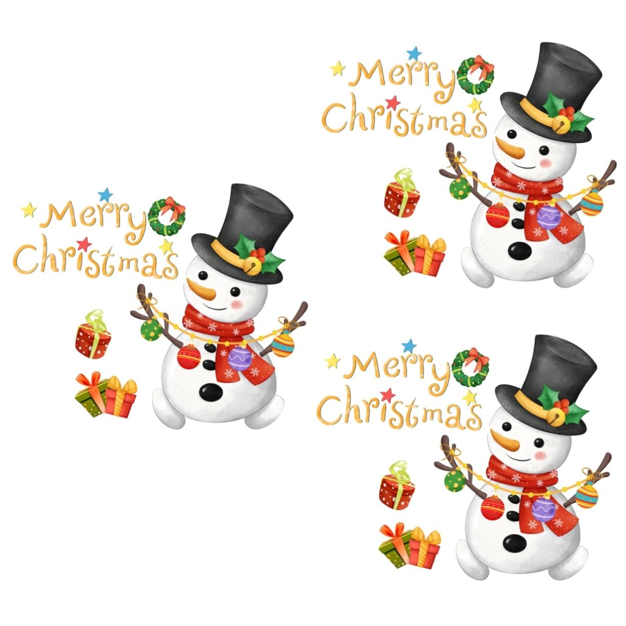 3 Ensembles Autocollant mural bonhomme de neige décorations Décor de Noël joyeux décalque de fenêtre de Noël dessin animé de stickers autocollants muraux PVC