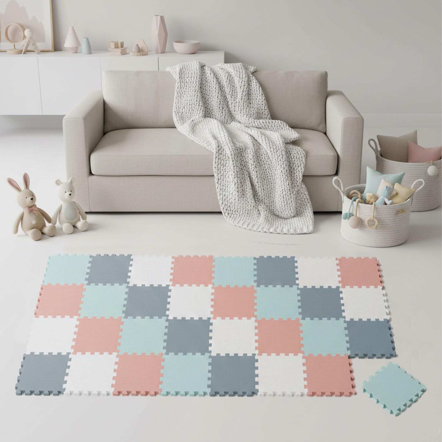 LittleTom 36 Piezas Alfombra Bebé desde el Primer Mes - 30x30 Colchoneta Bebé Suelo - Alfombra Puzzle Bebé - Alfombra Bebe Acolchada Plegable Alfombra Infantil Alfombra Puzzle Bebe Alfombra Niños Foam