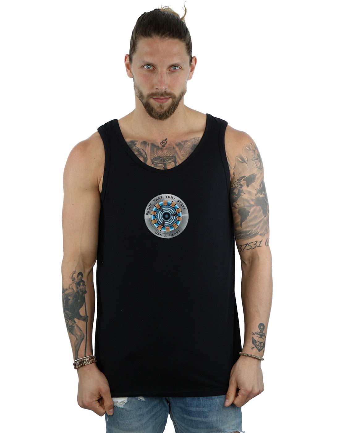 Absolute Cult Men's Black Marvel Avengers Endgame Tony Stark Heart Vest Medium
