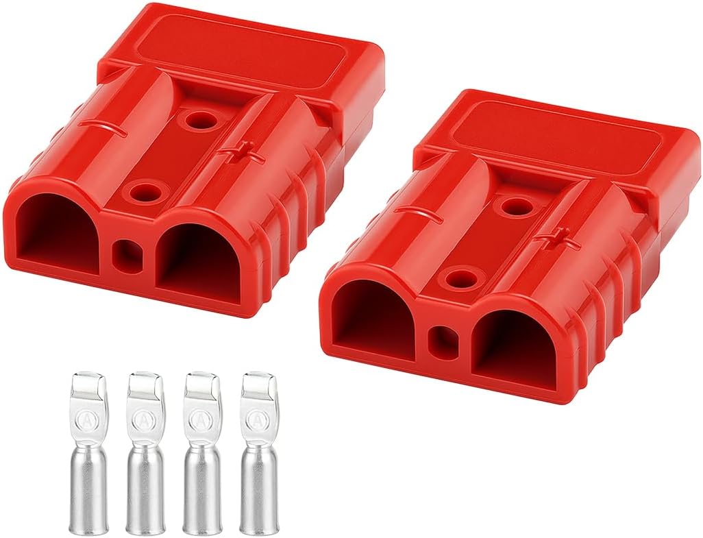 2PCS/Set Car Battery Quick Connector Kit, 50A 600V DC Vehicle Connect Disconnect Plug Winch, Automotive Electrical Wire Harness Connector Plug Accessories, Universal Fit (Red)