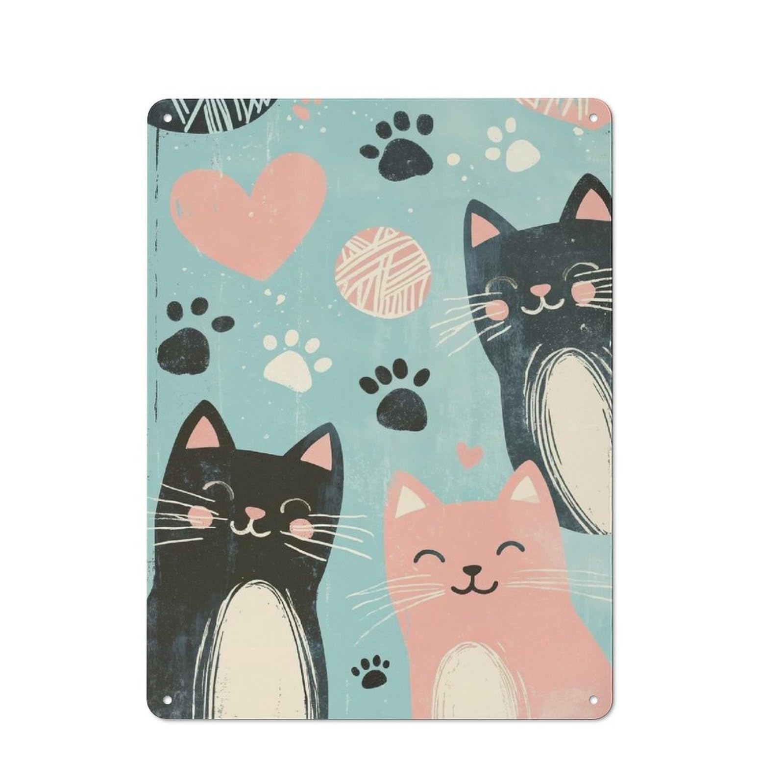 Junmoney Style-12 For Garden Room Or Summerhouse, Cute Cats With Paw Prints Retro Metal Sign 40X30cm, For Vintage Wall Decor Fans, For Metal Sign Collectors
