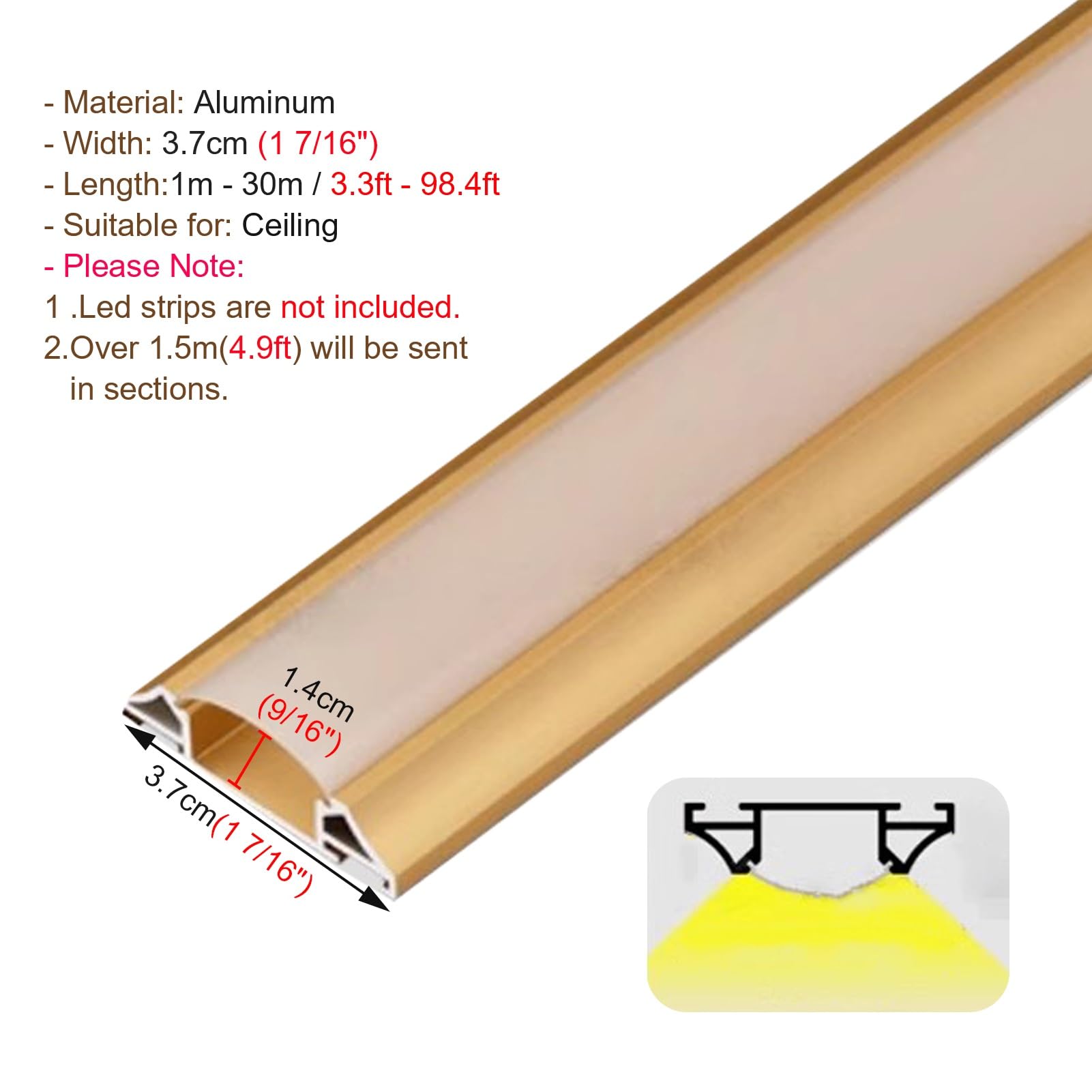 Profili per Strisce Led Striscia LED in Stile Orientale per Battiscopa | Diffusore per Luce LED con Cornice Dorata, Illuminazione Indiretta a LED per Camera da Letto/ Soggiorno