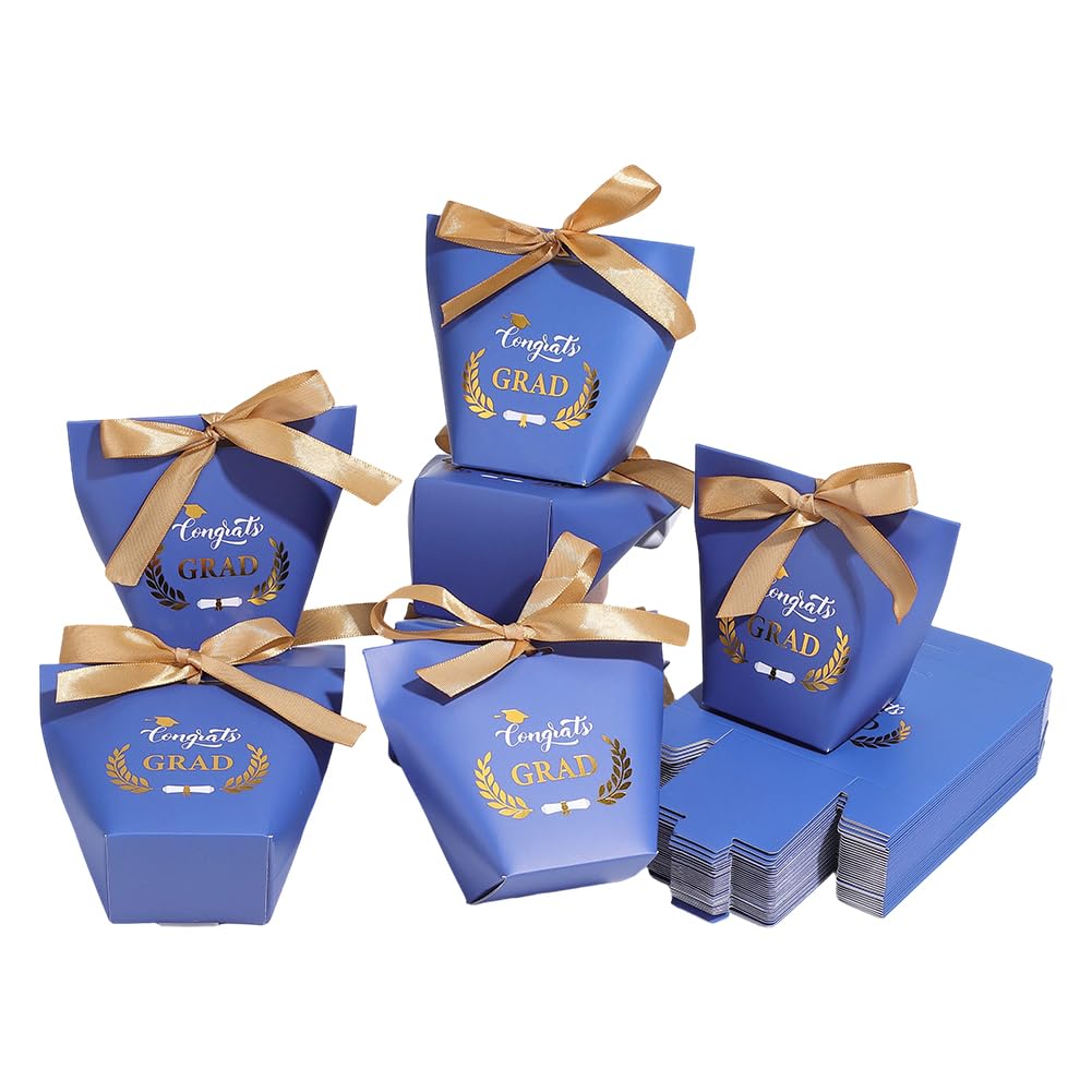 PH PandaHall 40pcs Graduation Gift Boxes, Class of 2026 Graduation Party Favors Candy Boxes Cardboard Treat Box with Ribbon Congrats Grad Box for Party Decoration Table Centerpieces, Blue
