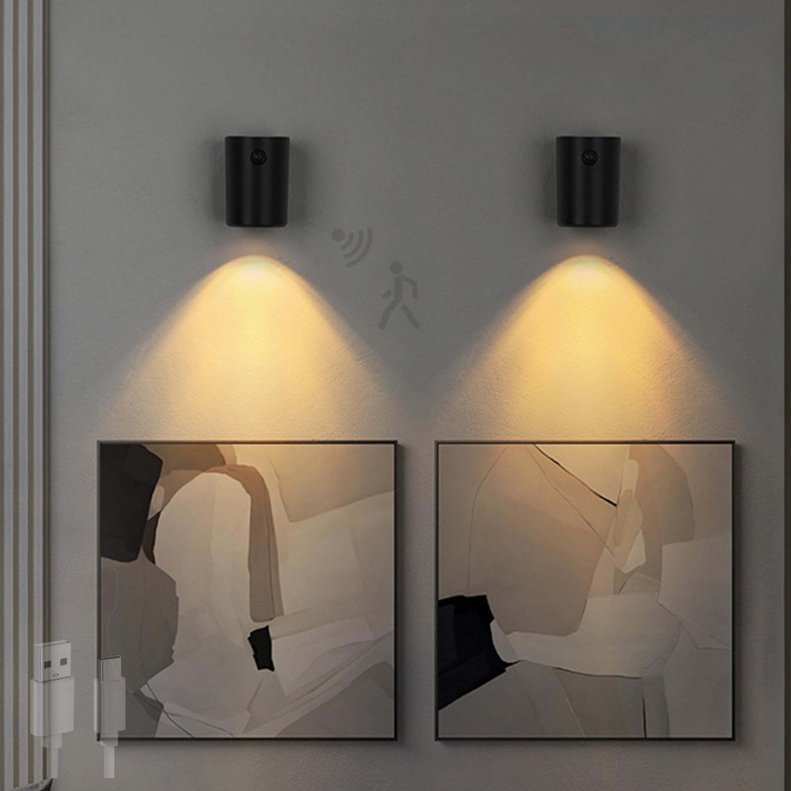 Lámpara de pared LED con sensor de movimiento 120° recargable para escalera y dormitorio de diseño 8