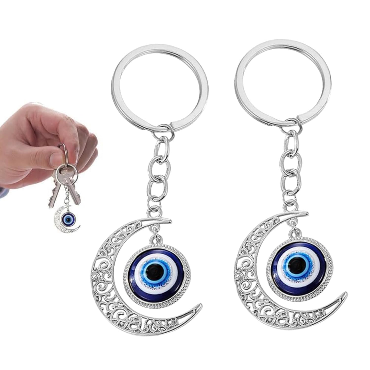 JFangZHZH Lucky Evil Eye Keyring,2 Pcs Blue Evil Eye Keychain Charms Pendant,Turkish Amulet Pendant,Amulet for Good Luck,for Purse,Backpack
