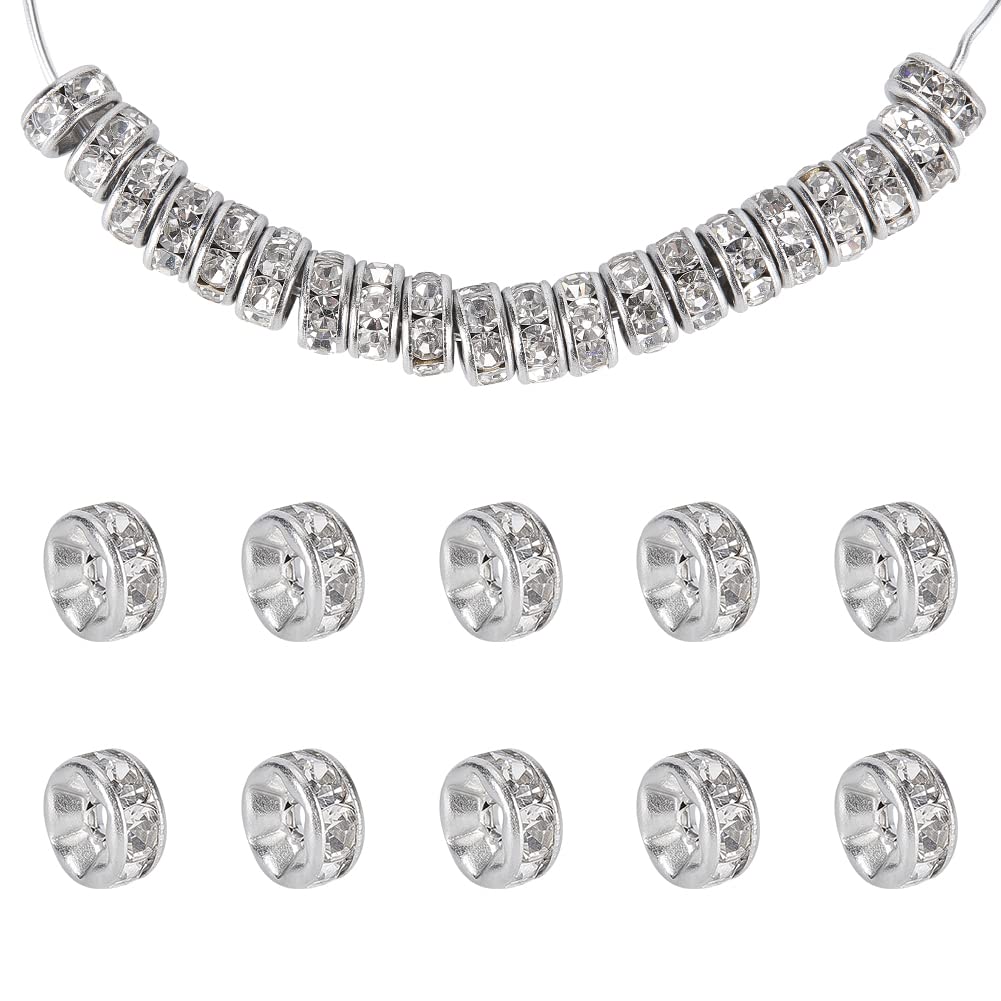 Ph Pandahall 20PCS Distanziatori Rotondi Piatti In Acciaio Inossidabile 316 - Perline Cristallo Strass 6X3Mm-image