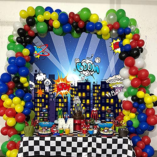 Fotohintergrund Superhelden-Stadt, 2x2 M, Runder Stoff Mit Elastischem Band, Für Kinderpartys & Fotobox