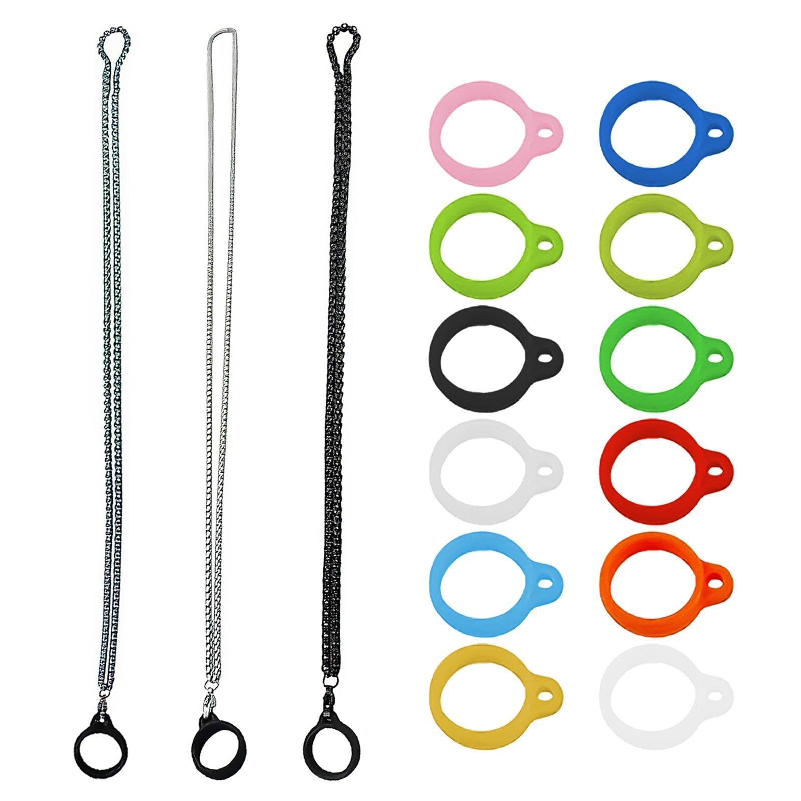 3 Chaînes Suspendues En Métal, 13 Anneaux En Caoutchouc En Silicone, Longe Universelle Créative, Longe Anti-Perte Multifonctionnement Simple Et Classique.