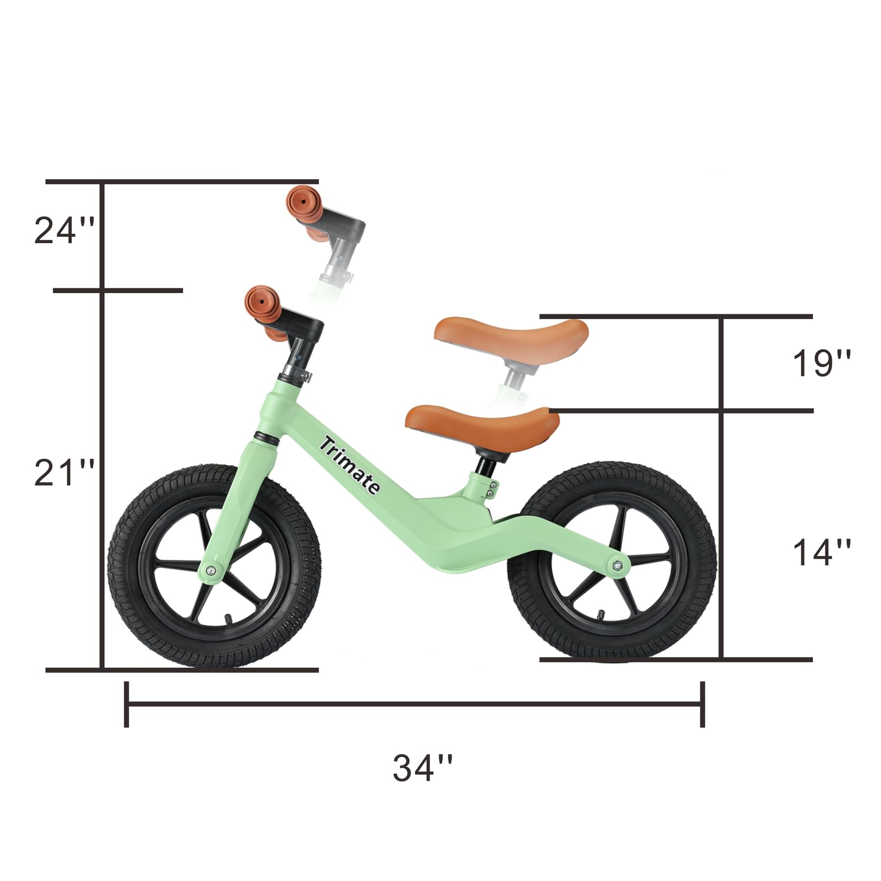 Trimate Toddler Balance Bike, Green - No Pedal Sport Bike for 3-5 Year Olds, 12
