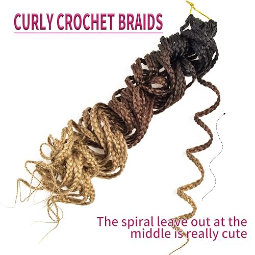 Miniatura 3 de Goddess - Trenzas de caja rizada de ganchillo de color marrón, 3X ondulado, caja de ganchillo, extensión de cabello trenzado sintético (18 pulgadas,