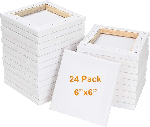 CertBuy Lienzo estirado de 6 x 6 pulgadas, paquete de 24 tableros de lienzo en blanco 100% algodón para pintura, pintura acrílica, pintura al óleo y