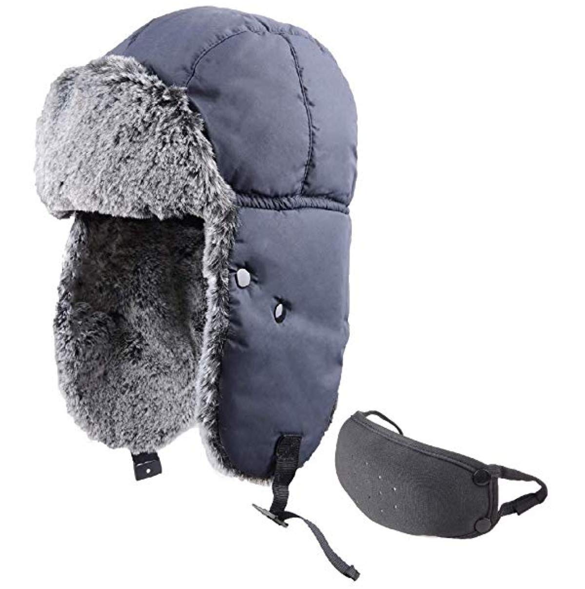 HunterBeeDark Gray Winter Warm Trapper Hat with Windproof Mask Waterproof Ushanka Ear Flap Chin Strap