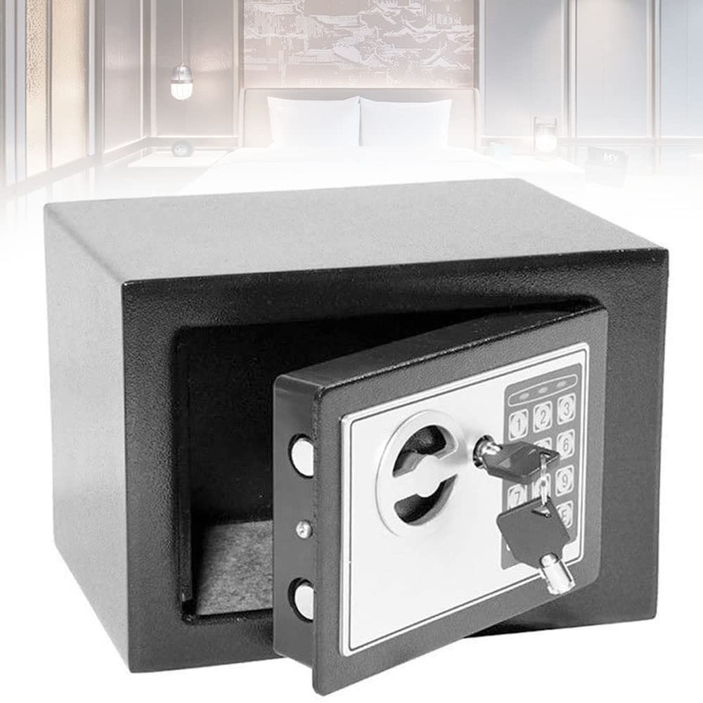 Caja fuerte con tapa, contraseña electrónica, gabinete seguro, resistente al fuego y al agua, para el hogar, oficina, hotel, negocios, joyas, pistola, consumo de efectivo, almacenamiento 8,5 L, negro
