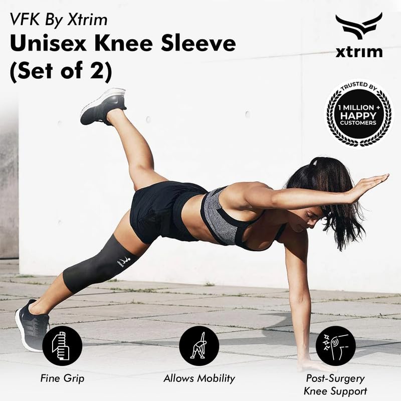 Image of VIFITKIT VFK by Xtrim Knee Cap, Sleeves for Pain Relief, Sports & Exercise - Anatomically Fitted, Four-Way Stretchable Fabric, Designed for Men and Women (Black, Small)