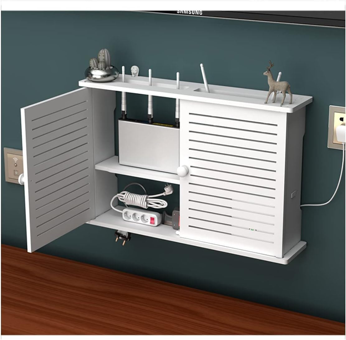 Scatola Router WiFi da Parete, Immagazzinaggio Nascondi Cavi, Organizzatore in Legno, Plastica, Scaffale a Muro per Componenti TV