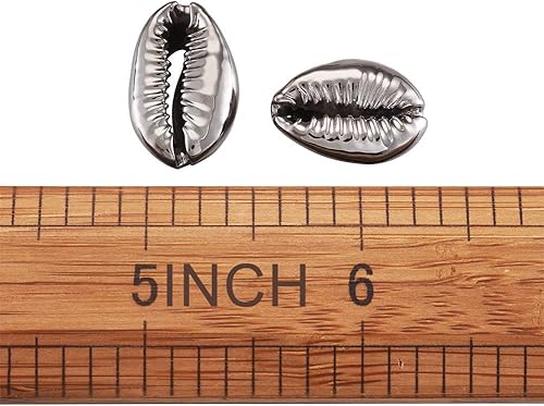 Vista 55 de Cheriswelry 50 cuentas de concha galvanizadas, conchas de cauri en espiral, conchas de mar, verano, playa, cuentas espaciadoras sueltas