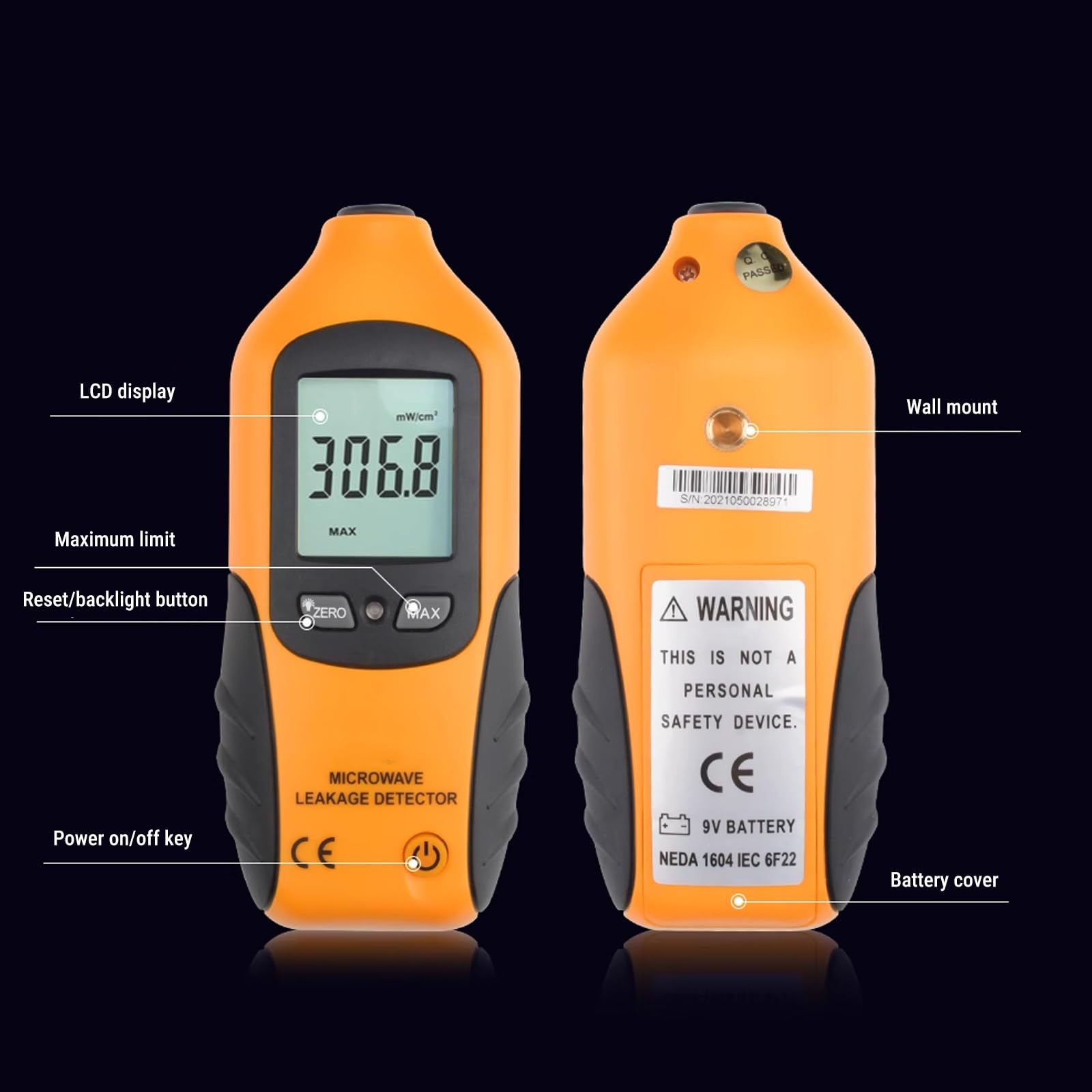 Detector de Radiación Microondas, HT-M2 Medidor EMF con LCD Digital, Detector de Fugas de Microondas, Probador de Fugas de Radiación Electromagnética, Dispositivo Prueba de Radiómetro EMF 0-9,99MW/cm2