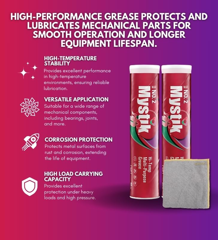 Image of Mystik JT-6 EP Lithium Grease 14 oz Bundle with Microfiber Cloth - Multi-Purpose Grease for Industrial, Mining & Construction Applications - Superior Protection for Wheel Bearings - (3 Items)