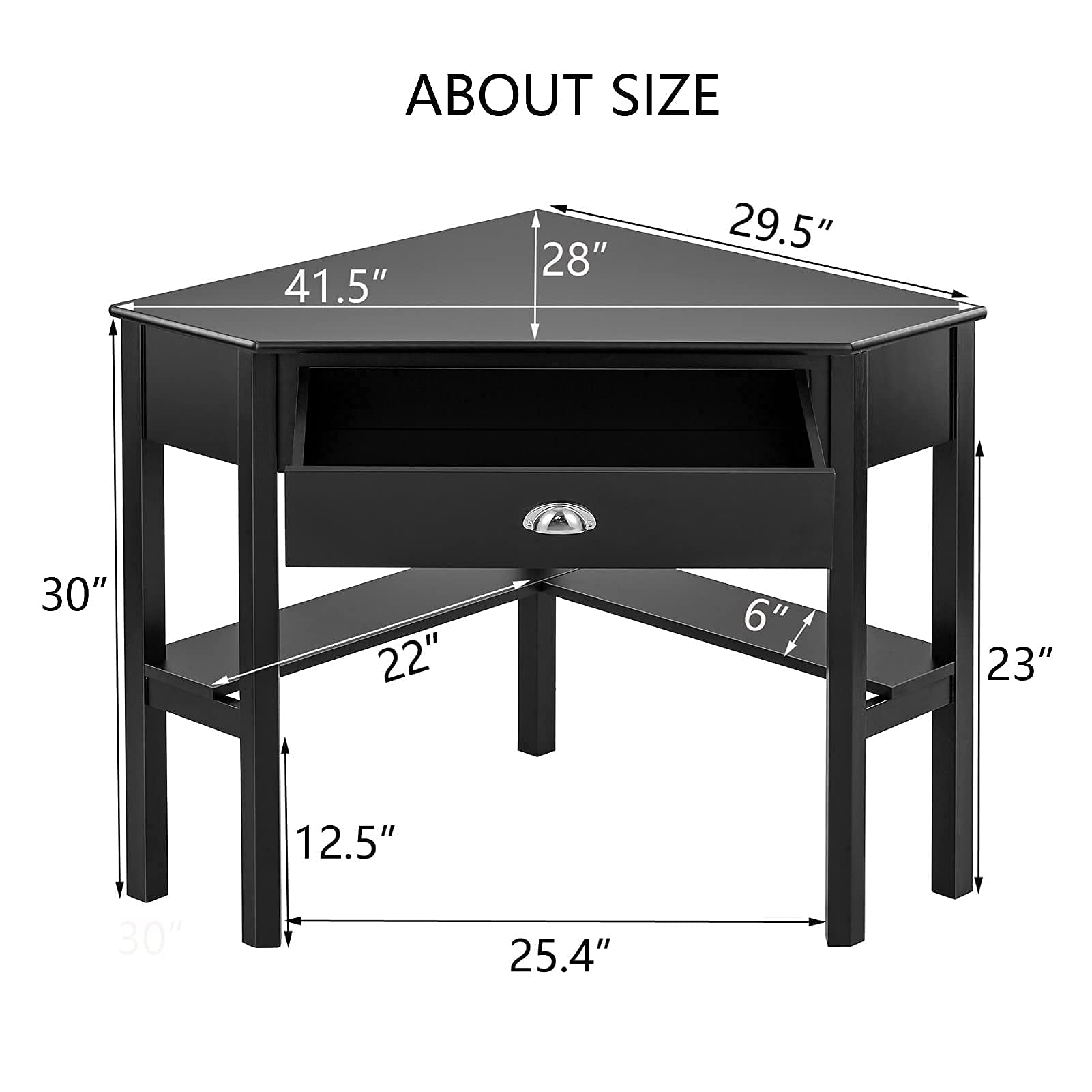 ZENODDLY Corner Desk Corner Computer Desk for Home Office Desks, Black Corner Desk with Drawer & Shelves Fits 90 Degree Corner, Versatile Corner Desk for Small Space Furniture