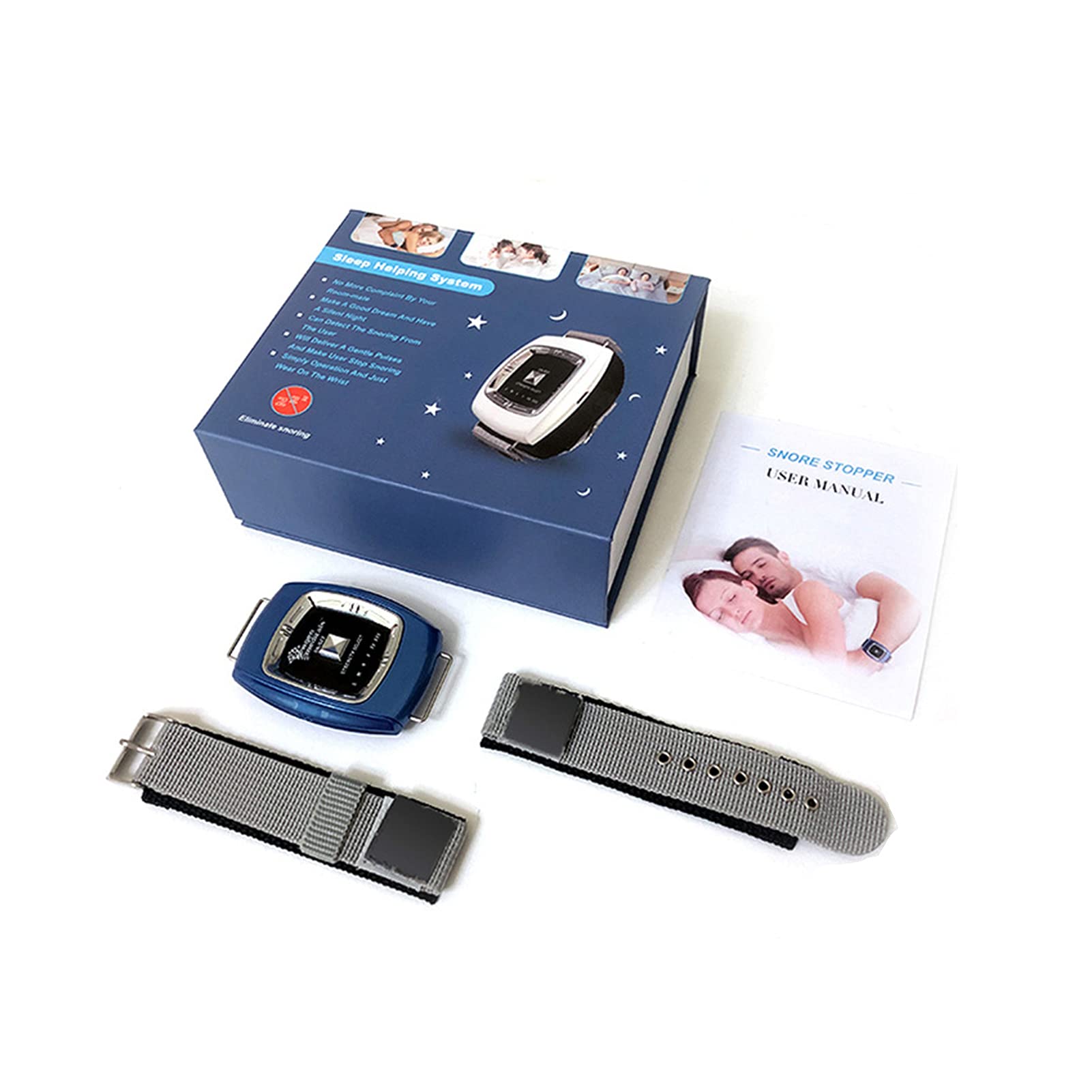 Dispositivo Antirronquidos,Pare el Ronquido Reloj de Pulsera para Anti-Ronquidos,Inteligente Dispositivos de solución de ronquidos de Ayuda, 3 Modos y 6 Marchas,USB Recargable,Azul