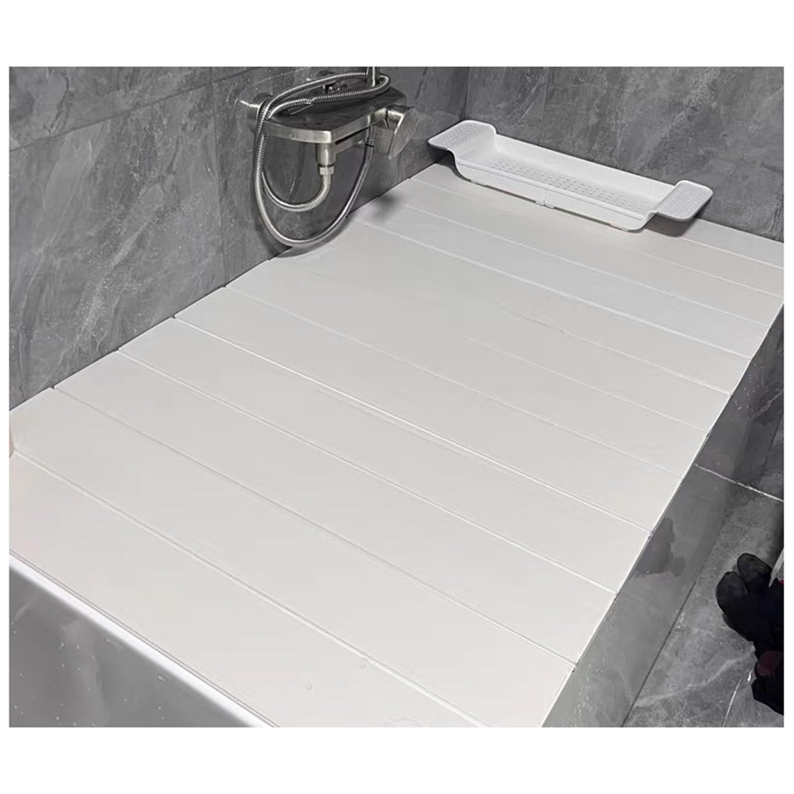 MYUYEE Adjustable Expandable Insulated Bath Tray Foldable Dustproof Bathtub Caddy For Home & Spa Relaxation Bathing Accessory (Blanc-70X105X0.6Cm)