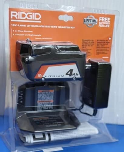 RIDGID Kit de arranque de batería y cargador de iones de litio de 18 V y 4.0 Ah