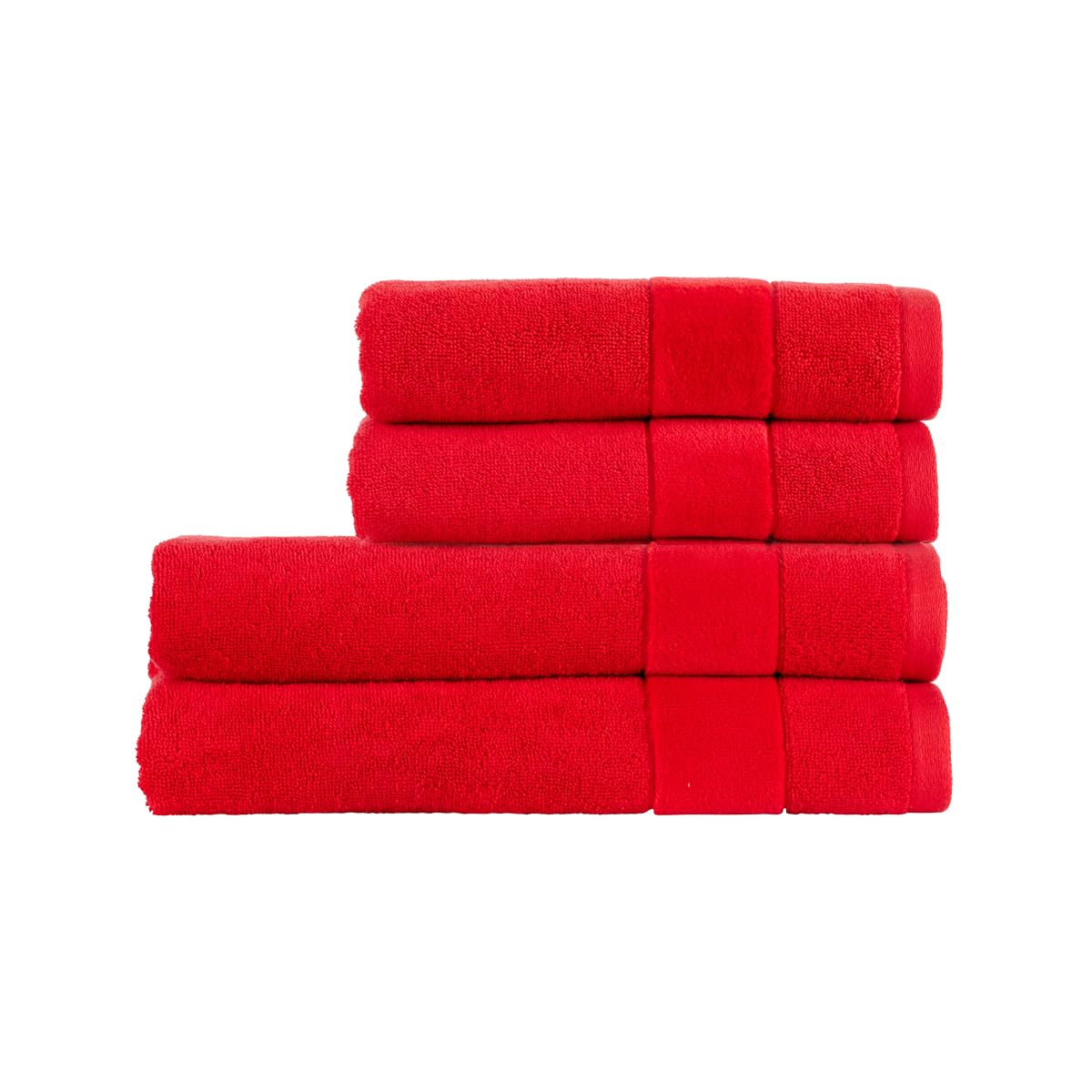 Christy Prism Bath Towel Set | 4 pieces | Vibrant Colours | 100% Turkish Cotton | Super Soft and Fluffy | Quick Dry | 2 Bath Towels 2 Hand Towels | Fire Engine Red