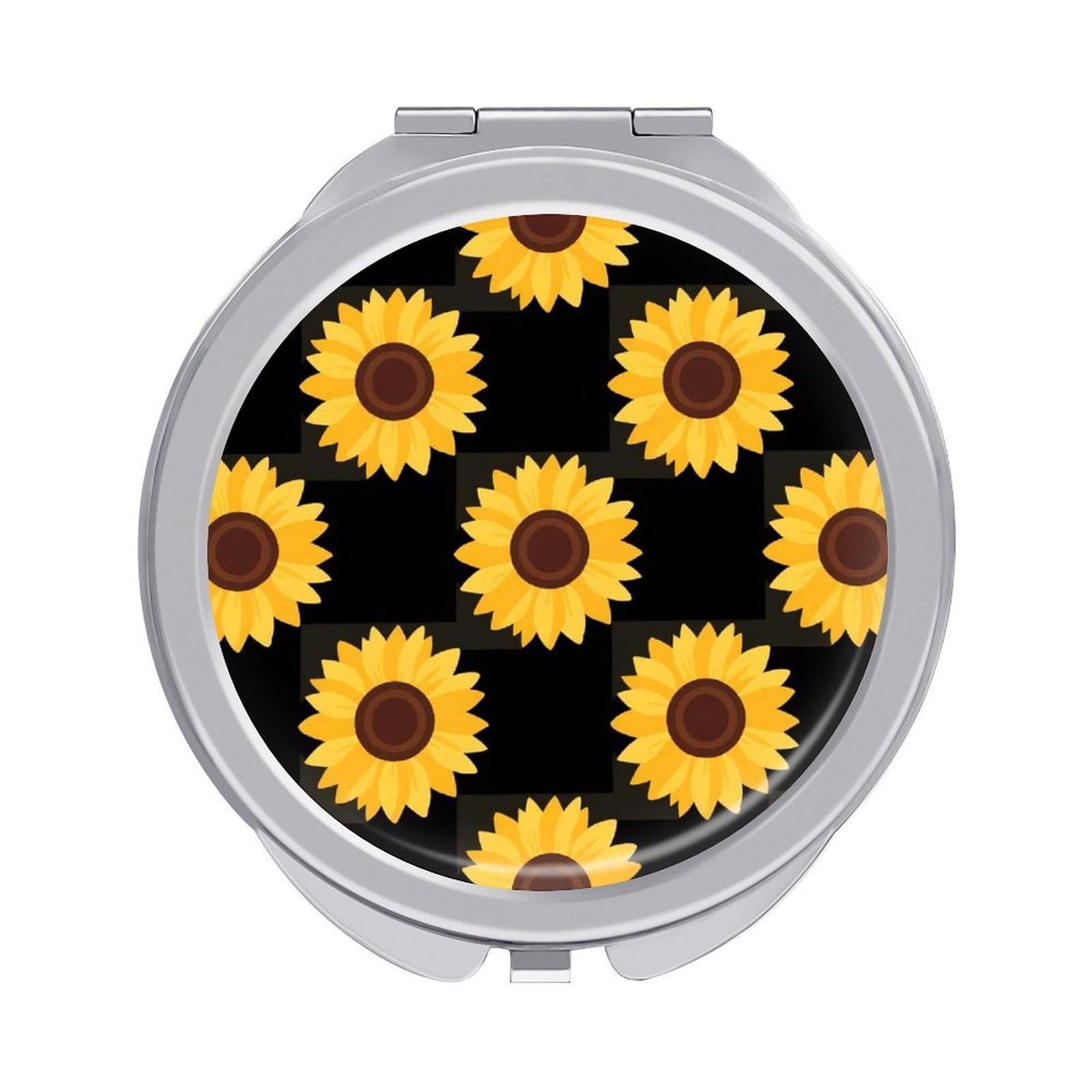 FodPand Compact Hand Mirror with 1x/2x Magnifying Round Travel Makeup Mirror Mini Foldable Sunflower Cosmetic Mirrors Travel Essentials Gift for Women Girl Portable for Pocket Purse -Silver