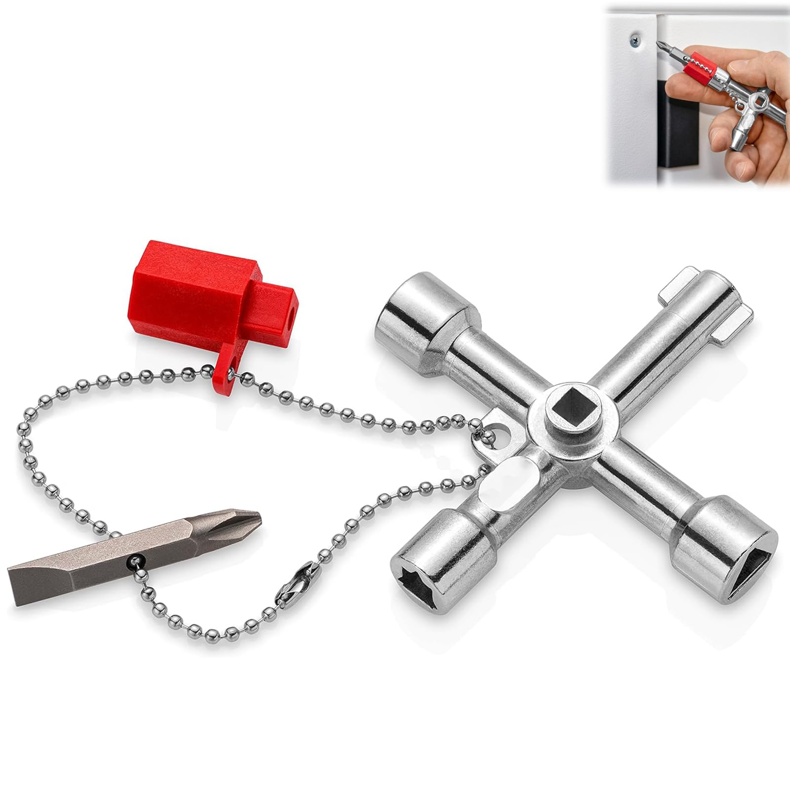Wrench Sets, 5 in 1 Cross Switch Key, 4-Way Sillcock Key, for Plumbers, Electricians, Train Door Electrical Cupboard Box Elevator water Meter Valve-image-30