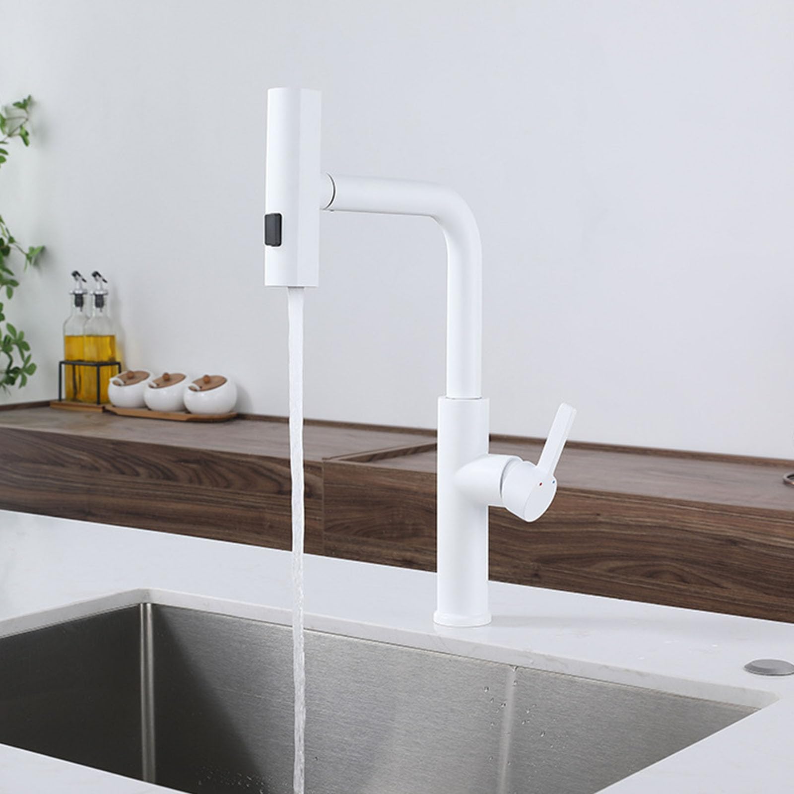 Grifo de cocina extraíble de acero inoxidable 304 con 3 modos de pulverización, giratorio de 360°, mezclador de una sola manija, grifo de fregadero de cascada para pistola de agua caliente y fría