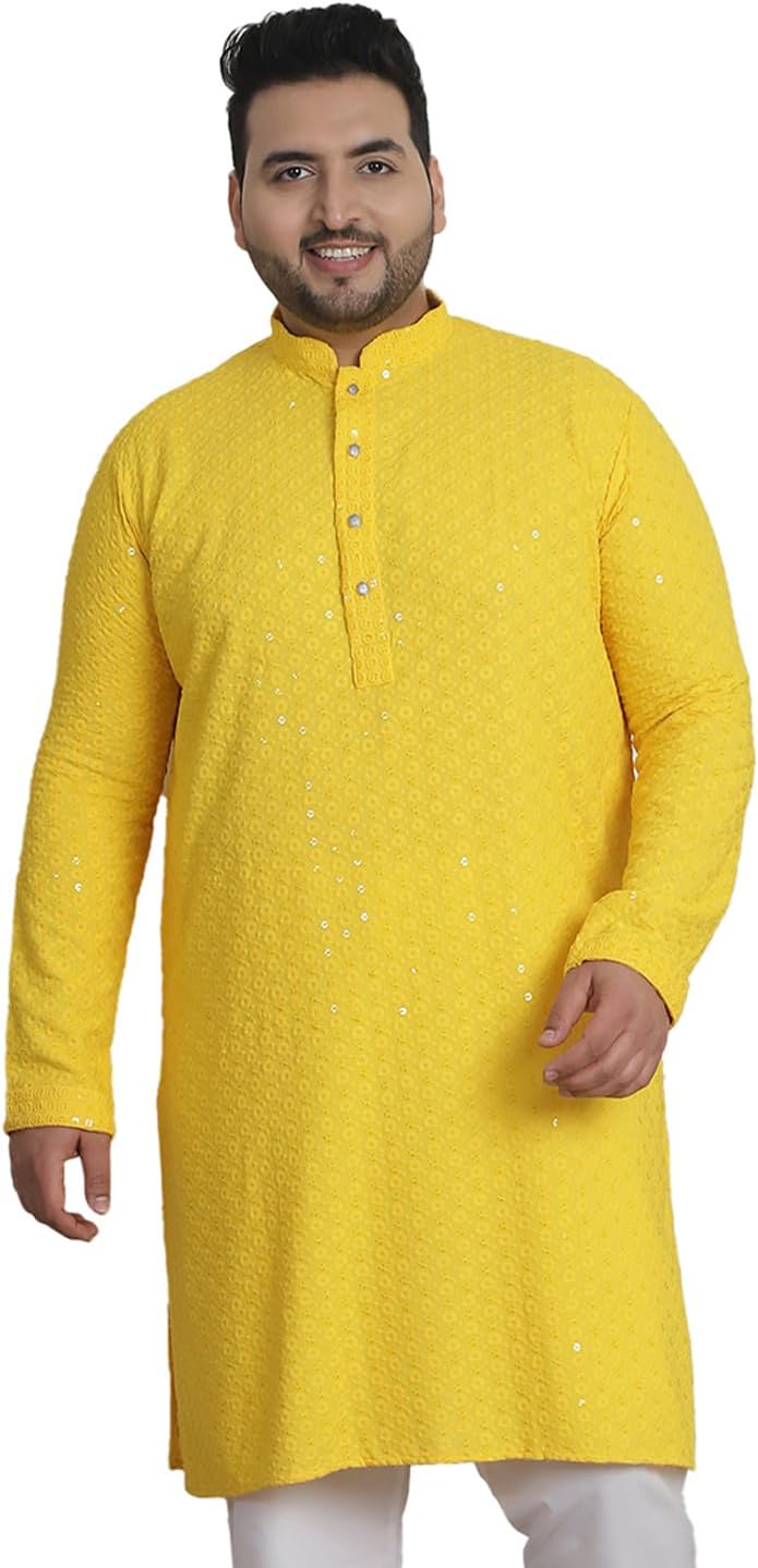 Sojanya PLUS (Since 1958) Men's Cotton Sequinned Embroidered Long Kurta