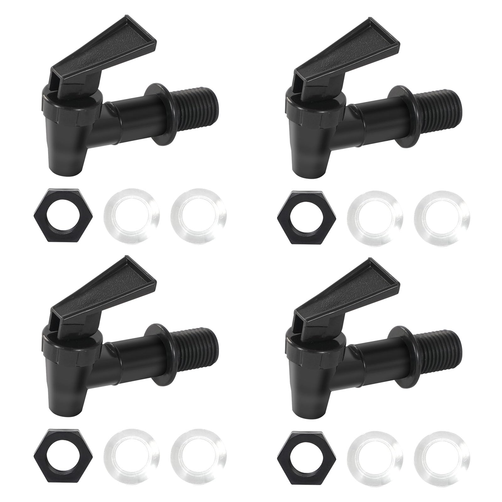 4 PCS Replacement Cooler Faucet Spigot, Leakproof Plastic Tap Set for Beverage Dispensers, Water Coolers & Jug, Black Multi-Use Water Spigot