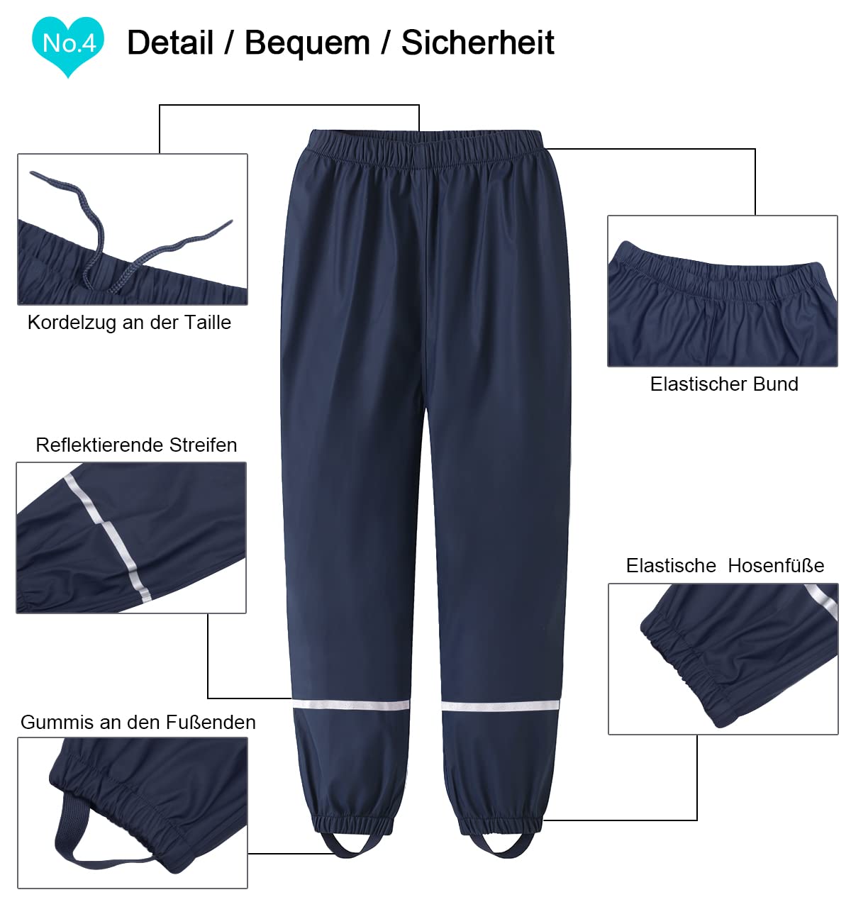 Kinder Regenhose 140 Frühling und Sommer Matschhose Jungen 140 Wind und wasserdicht Buddelhose Bundhose(Nicht Gefüttert Dunkelblau 134-140)