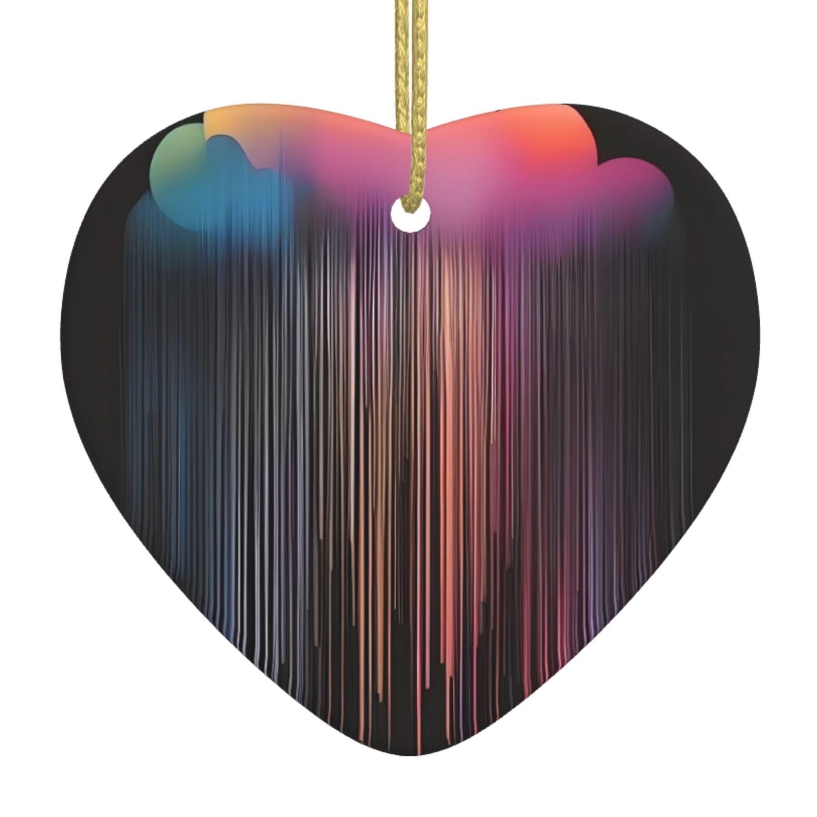 Colorful Rainbow rain Ceramic Christmas Heart Pendant with Silk Thread, Christmas Tree Home Decoration