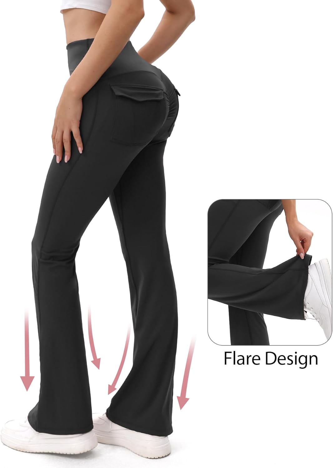 Women's Flare Leggings with Pockets High Waisted Scrunch Workout Leggings Butt Lifting Bootcut Yoga Pants - Image 3