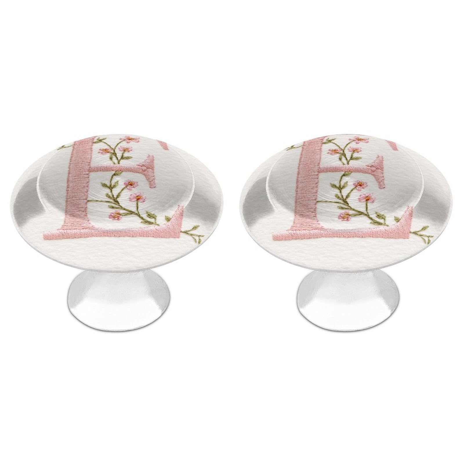 Jubonexis Embroidered Capital Letter E Round Drawer Cabinet Knobs Handles with Screws,2 Pcs, Drawer Dresser Knob Pulls Decor for Wardrobe Cupboard Home Office Kitchen