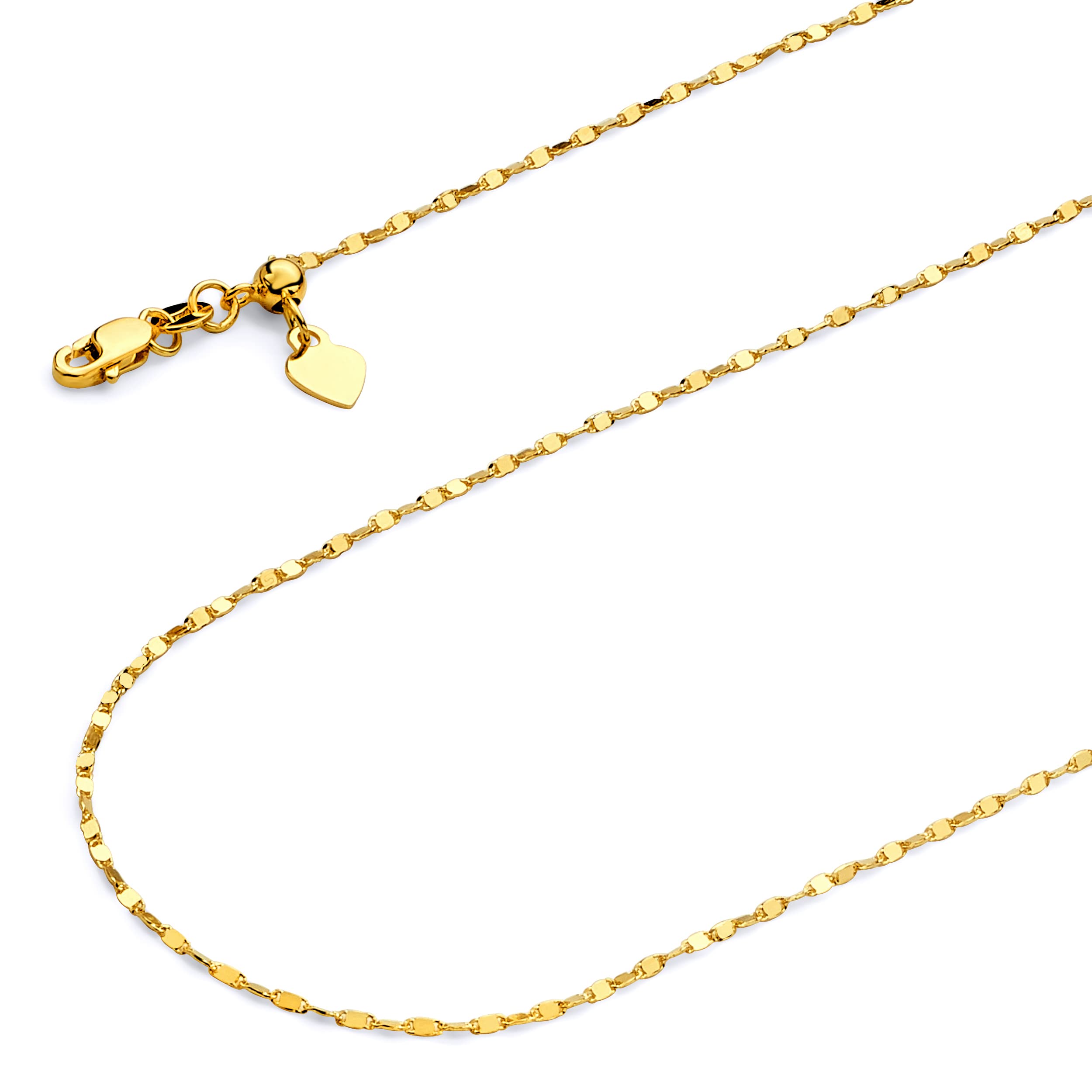 Wellingsale 14K Solid Yellow Gold 0.9mm Adjustable Cable Chain with Lobster Claw Clasp - 20