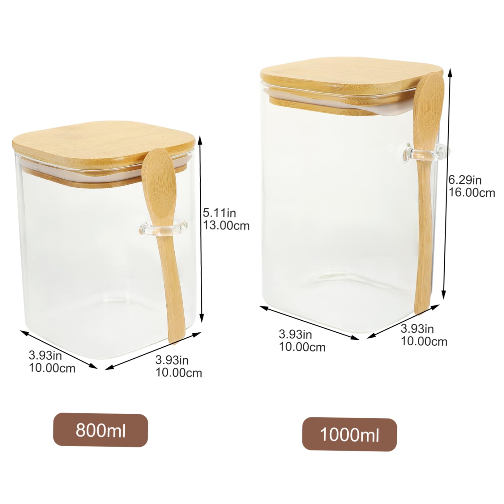 Zerodeko Kaffeebohnen Behälter 2 Stück Glas mit Holzlöffel, Luftdicht | 800ml und 1000ml, Breite Öffnung, zur Aufbewahrung Trockener Lebensmittel