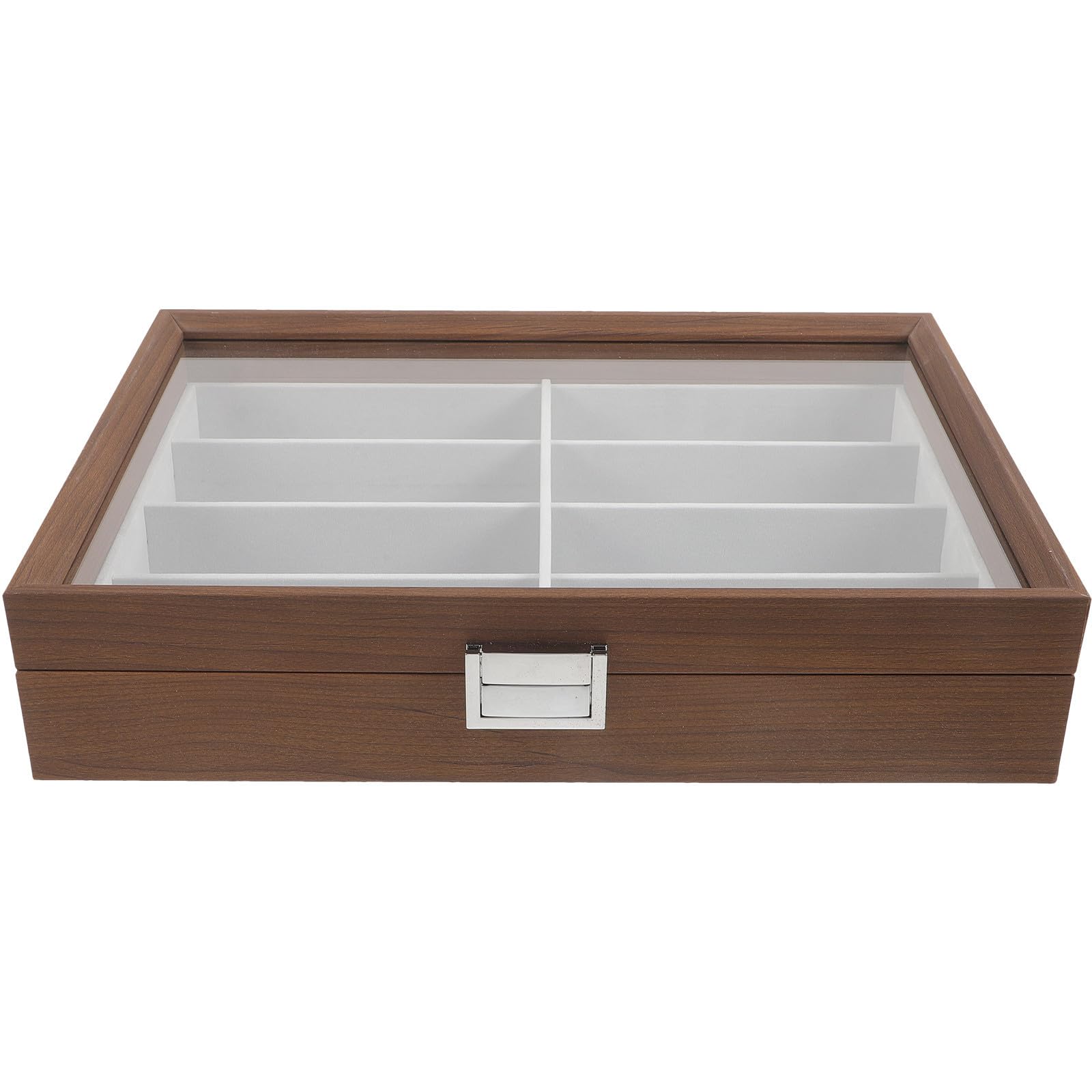 VILLCASE Scatola Porta Occhiali Contenitore Occhiali Trasparenti in Legno 8 Scomparti e Feltro Interno e Protezione Antigraffio per Vacanze Estive da Scrivania