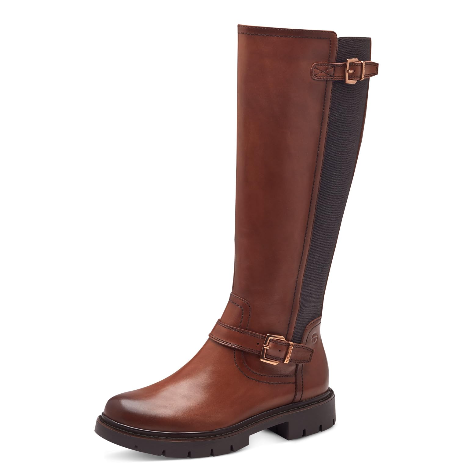 Tamaris Comfort Women’s Tall Flat Boots with Zip and Buckles, Cognac, 3,5 UK