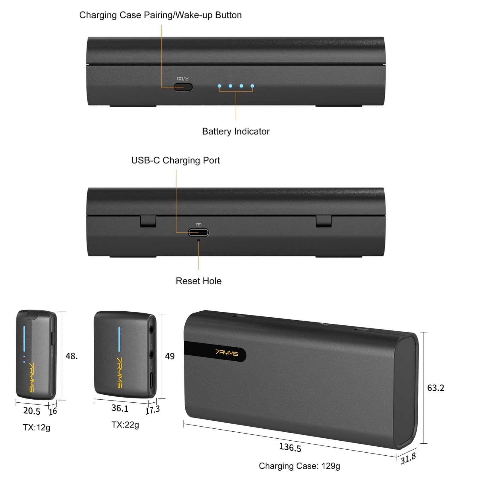 Microfone de lapela sem fio 7Ryms iRay DW40 com quatro