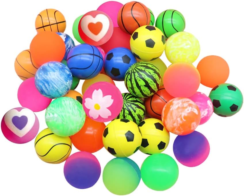Jatidne 24 Pieces Bouncy Balls 30mm Diameter Rubber Ball Party Bags Fillers for Kids Large Assorted School Prize Festival Gifts