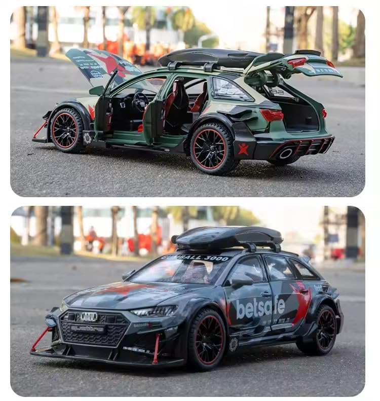 Image of SPITEN Audi RS6 Militery Supercar 1:24 Diecast Scale Model Metal Pull Back Toy car for Kids with Openable Doors & Light, Music Toy Vehicle for Kids - Colors as Per Stock